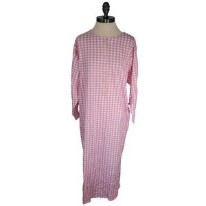 Vintage Size M Katelyn Court Long Nightgown Sleep Shirt Pink Gingham W/ Buttons